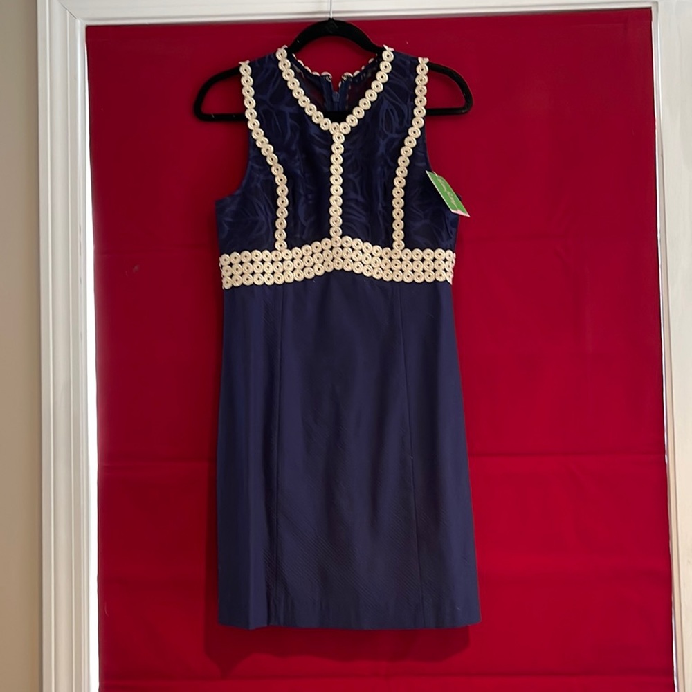 Lilly Pulitzer Navy Shift Dress with Cream Trim